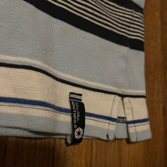 Vintage Southpole Polo Shirt Mens L Blue/Black/White Striped Hip Hop Urban Y2K - Picture 3 of 6